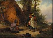 Cornelius Krieghoff Indians Meeting by a Teepee oil on canvas